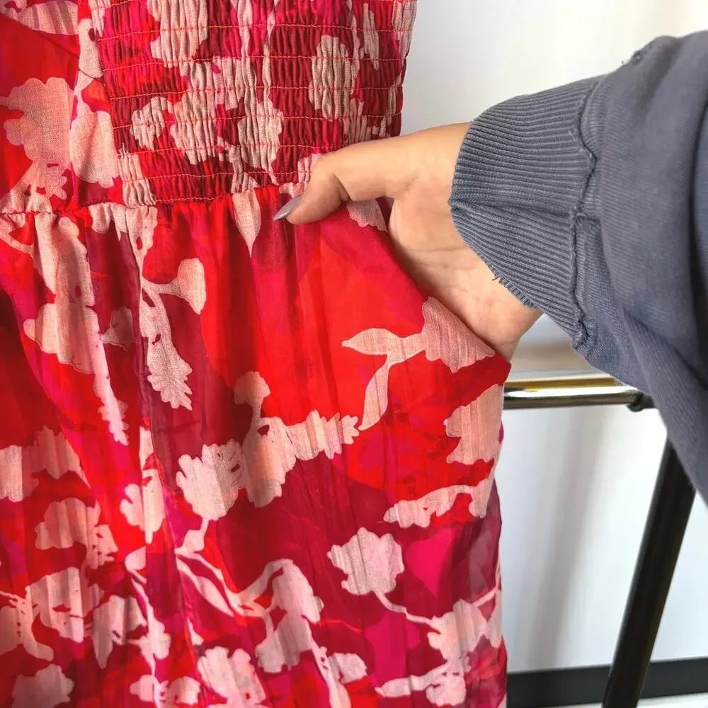 Torrid Milkmaid Maxi Dress Colorful Smocked Sundress Red Floral Vacation 2X